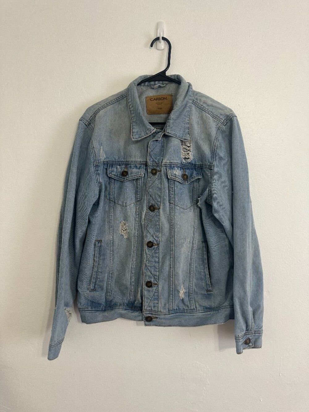 Carbon Light Wash Distressed Denim Trucker Jacket Large